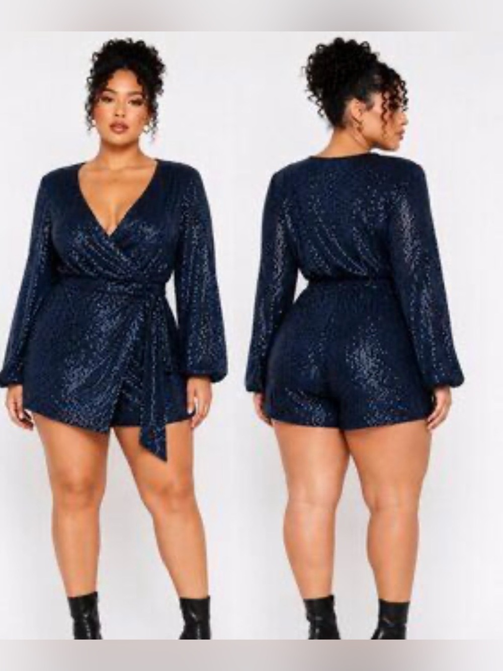 Free People Navy Sequin Wrap Romper